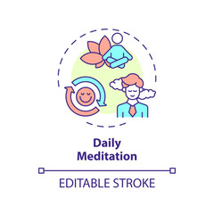 2D editable multicolor icon daily meditation concept, isolated vector, mindful entrepreneurship thin line illustration.