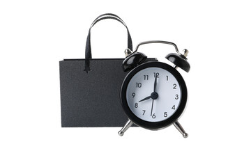 PNG, paper bag and clock isolated on white background.