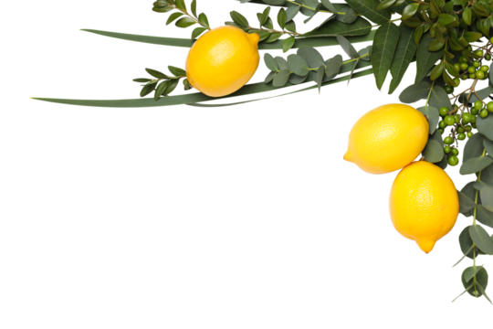 PNG, lemon with tree leaves, isolated on white background.