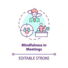 2D editable multicolor icon mindfulness in meetings concept, isolated vector, mindful entrepreneurship thin line illustration.