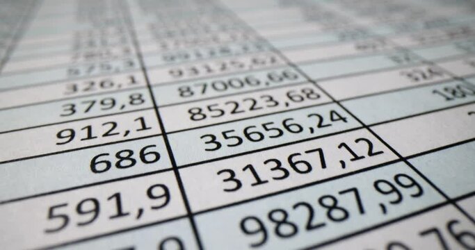 Sheet of investigation paper with columns of numbers on desk in office. Latest accounting statistics and audit and business optimization