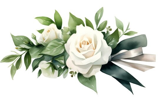Beautiful vector image with nice watercolor bouquet of white roses