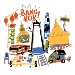 Bangkok Thailand travel and tourism icons