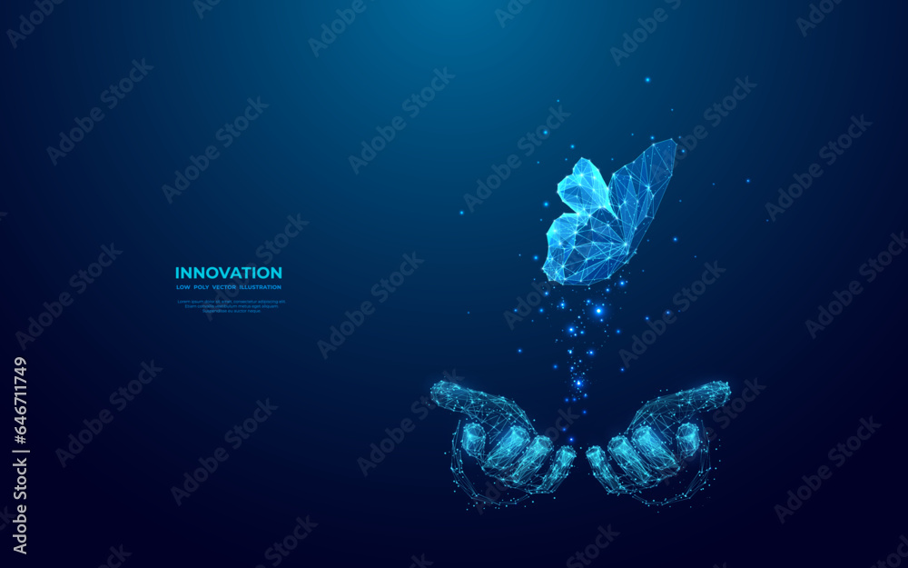 Aufkleber a digital abstract butterfly flies from businessman hands. technology innovation concept. futuristic