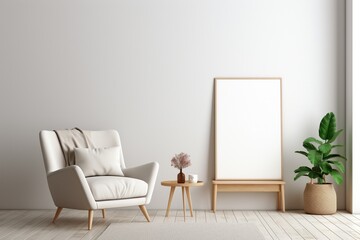 Modern Aesthetic Interior Design with Small Blank Poster Created with Generative AI