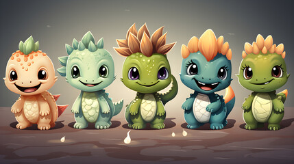 Set of  animation cute dinosaur