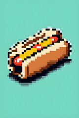 Pixel art of a hot dog done in 8-bit retro video game style