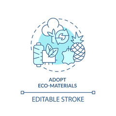 2D editable blue icon adopt eco materials concept, monochromatic isolated vector, sustainable fashion thin line illustration.