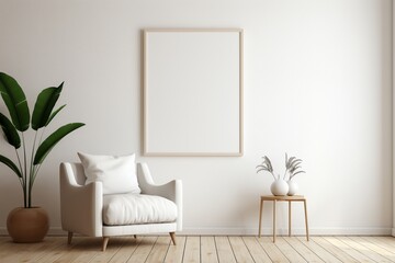 Modern Aesthetic Interior Design with Small Blank Poster Created with Generative AI