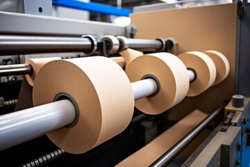 Printing and packaging from recycled paper rolls, industrial commercial envelope making machine, manufacture of corrugated paper and containers of paper and, Generative AI - obrazy, fototapety, plakaty
