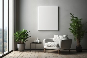 Modern Aesthetic Interior Design with Small Blank Poster Created with Generative AI