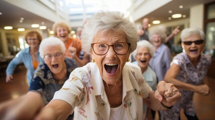A Woman exercising in a nursing home Advanced movement and recreation