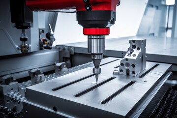 Quality control on milling CNC machine, coordinate measuring machine, Quality control machine, Generative AI - obrazy, fototapety, plakaty
