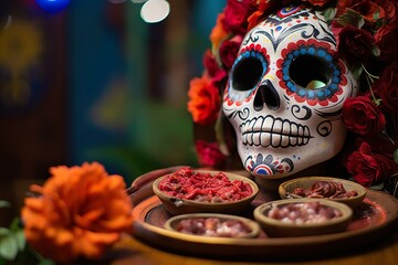 Day of the Dead decorations Mexican skull with flowers dia de los muertos 