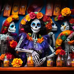 Fototapeta premium Mexican La catrina La Calavera Catrina skull flower Day of the dead Dia de los muertos concept 