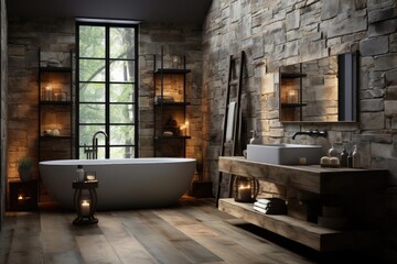 modern industrial bathroom with light natural materials