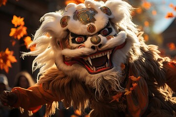 Lion Dance: Acrobatic lion dancers captivate audiences with their graceful moves. Generated with AI