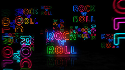 Rock-n-roll music neon light 3d illustration