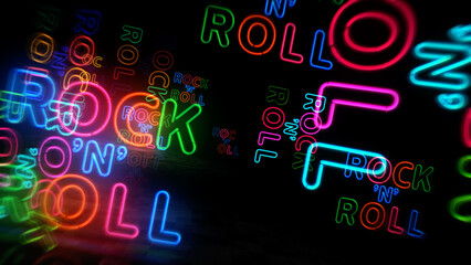 Rock-n-roll music neon light 3d illustration