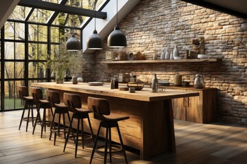 modern industrial kitchen with light natural materials