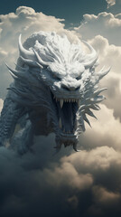 Dragon emerging from a cloud natural background.