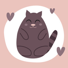 Cute vector illustration, fluffy fat cat , for children book, sticker or other graphic design .