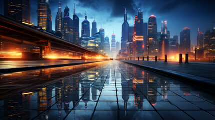 Fototapeta na wymiar The Nighttime Glow: A Futuristic City Illuminated. Generated AI
