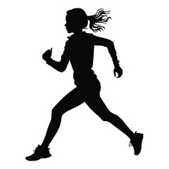 Fototapeta na wymiar Side View Silhouette of Running Young Girl on White