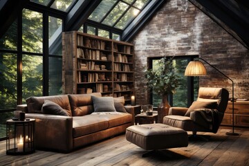 modern industrial reading room with light natural materials
