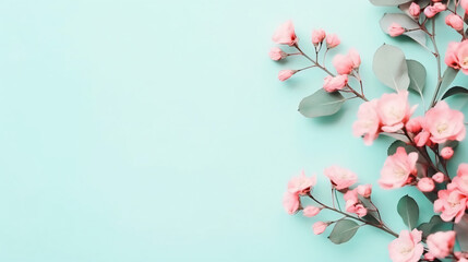 Obraz na płótnie Canvas Flowers composition creative. Pink flowers eucalyptus