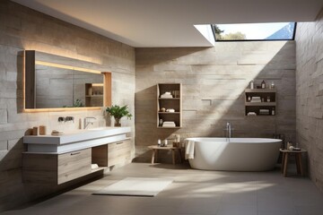 Fototapeta na wymiar modern luxury bathroom with light natural materials