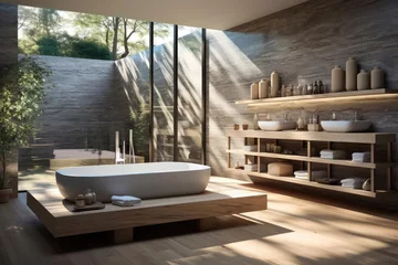 Fotobehang modern luxury bathroom with light natural materials © Fred