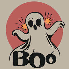 Halloween ghost with text Boo on a gray background