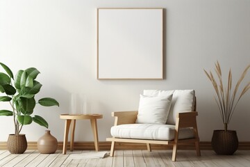 Modern Aesthetic Interior Design with Small Blank Poster Created with Generative AI