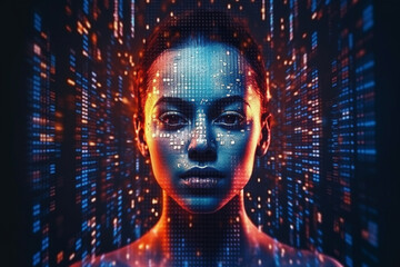 artificial intelligence, face hologram, on technology