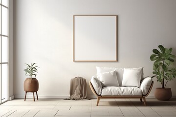 Modern Aesthetic Interior Design with Small Blank Poster Created with Generative AI