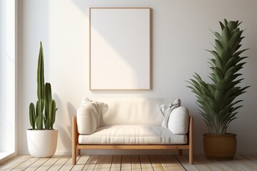 Modern Aesthetic Interior Design with Small Blank Poster Created with Generative AI