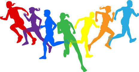 A set of Silhouette Runners Running or jogging. Active sports people healthy players fitness silhouettes concept.