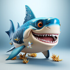 3d cartoon cute blue shark