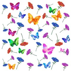 Butterflies and flowers. Flowers pattern, watercolour. Holiday, birthday, wedding, Easter, Valentines day, Birthday template. Garden, forest floral butterflies , botanical elements.