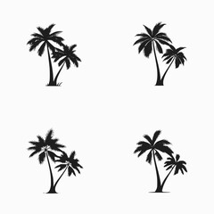 set of palm trees silhouettes vector