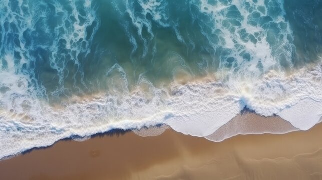 Coast with waves as a background from top view. Blue water background from drone. Summer seascape from air. Travel, Generative AI © Lens Legends