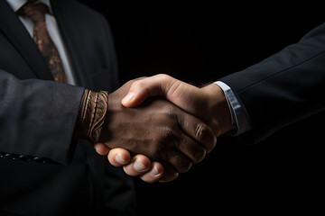 Businessmen in jackets are greeted by two hands close together