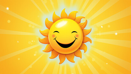 cartoon funny emotional smiling sun in the sky, illustration for children
