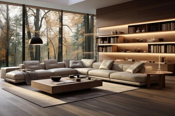 modern luxury living room with light natural materials
