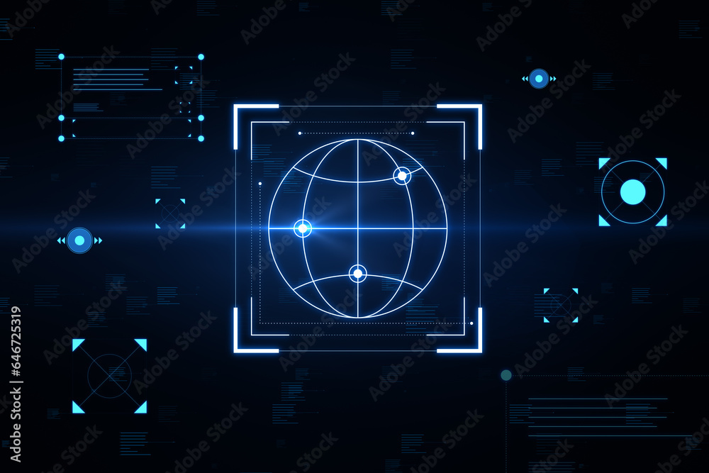 Aufkleber Creative hacking interface on dark background. Code window high tech UI and spyware concept. 3D Rendering.