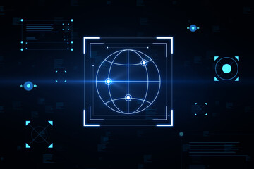 Creative hacking interface on dark background. Code window high tech UI and spyware concept. 3D Rendering.