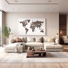 Modern Simple Interior Warm Beige Living Room Interior and Furniture