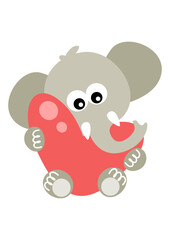 Cute elephant sitting holding a big heart