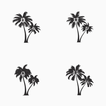 set of palm trees silhouettes